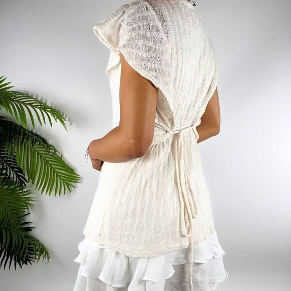 Women's Oh Baby By Motherhood Cottagecore Knit Ruffle Short Sleeve Top / Small - Picture 2 of 7